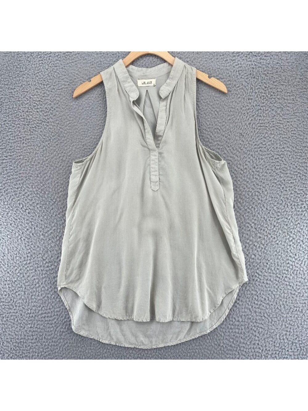 Bella Dahl Top Womens Medium Green Striped Sleeveless Popover Tank Hi Low V Neck